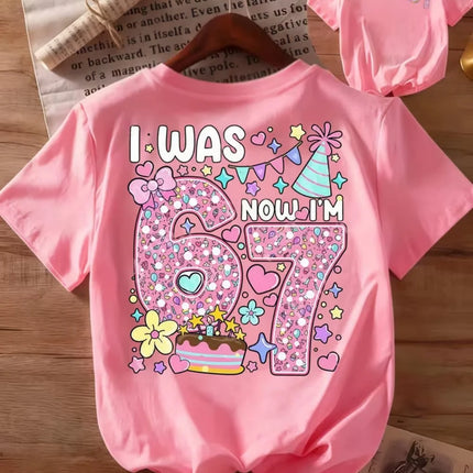 67 Meme T-Shirt for Girls 6-7 Years Old Birthday Party Gifts Summer Short Sleeve Tees Crew Neck Graphic Y2k Children's Clothing