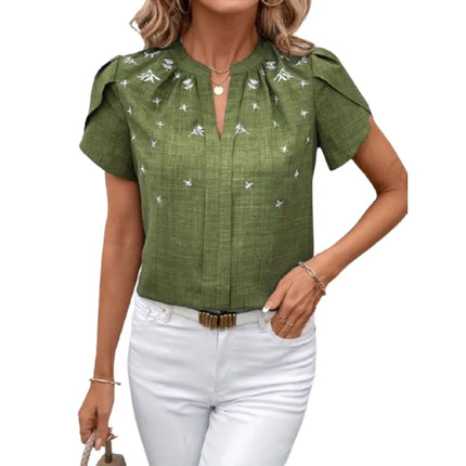 Plus Size Women's Elegant Blouses Fashion Short Sleeve Pullover Print Tops For Women Streetwear New CasualShirts