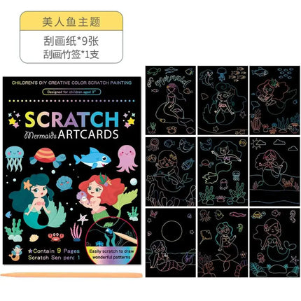 Montessori Painting Note Scratch Art Paper DIY Graffiti Book Children Magic Rainbow Scraping Drawing Notepad Educational Toys