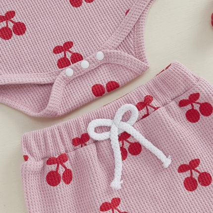 Infant Baby Girls Outfits Sleeveless Cherry Print Romper Shorts Pants Headband 3PCS Newborn Girl Summer Clothes Set