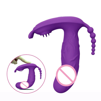 3 In 1 Wearable Panty Vibrator Dildo Sex Toy Masturbator G-Spot Clitoral Stimulator Massager for Female Couples Adults 18+
