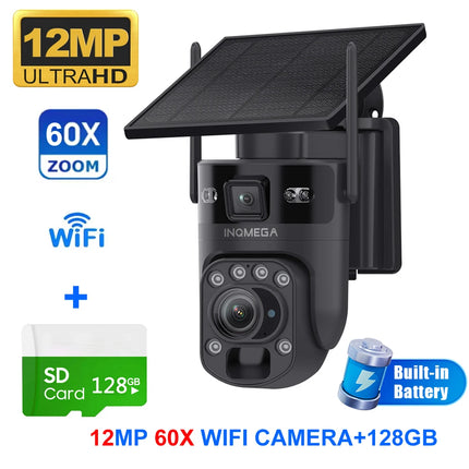 INQMEGA 12MP 60X Optics Zoom Dual Screen 4G /WIFI Solar Camera Securty Outdoor  PIR Human Detection Color Night Vision UBOX APP