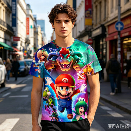 Bandai Marios and Luigi 2026 Summer Cartoon 3D Printing Comfortable Versatile Brothers Parent-child Breathable Quick kids Tshirt