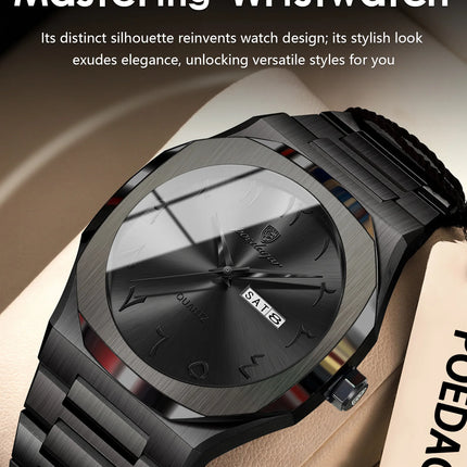 POEDAGAR Fashion High Quality Men Clock Date Week Waterproof Watch For Man Quartz Stainless Steel Luxury Men's Watches Reloj+Box