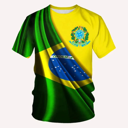 Brazilian Men's T Shirt O Neck Short Sleeve Fashion Brazil Fiag Print Streetwear Oversized Loose Camisa Brasil Male Clothing