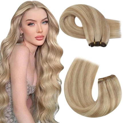 Moresoo Sew in Hair Extensions Weave Hair Human Bundles Machine Remy Hair 100 Gram Double Weft Soft Straight Human Hair Weft