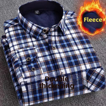 Thickened Fleece Men's Casual Shirt Warm Plaid Set Winter Wear Comfortable Breathable Fashionable Chinese Brand Clothing