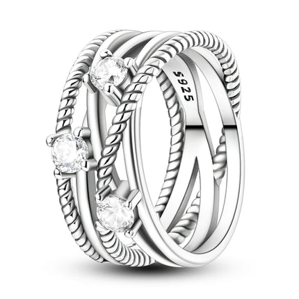 Shine Zircon Ring 925 Silver Original Stone Multi Layer Simple Infinitely Wide Rings For Women FineJewelry Wedding Party Gift