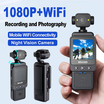 360 ° Rotating Handheld Mini Anti-shake Camera 1080P HD Display Screen WiFi Wireless Wearable Night Vision Outdoor Motion Camera