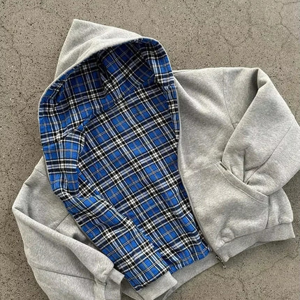 American Y2K New Hip Hop Trend Zipper Hoodie Women Street Casual Loose Joker Vintage Sweatshirt Unisex Fleece Padded Warm Hoodie