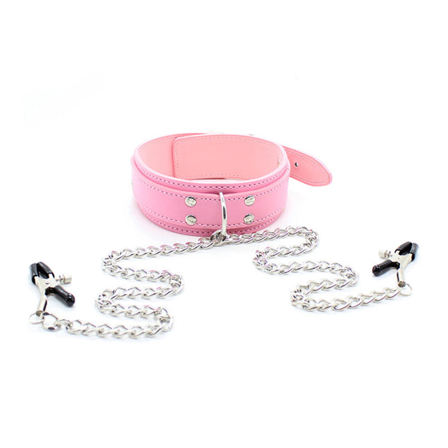 Sexy Leather Choker Collar With Nipple Clamp Breast Clip Chain SM Bondage Couple SM Sex Toys For Woman Erotic Tools Adult Games