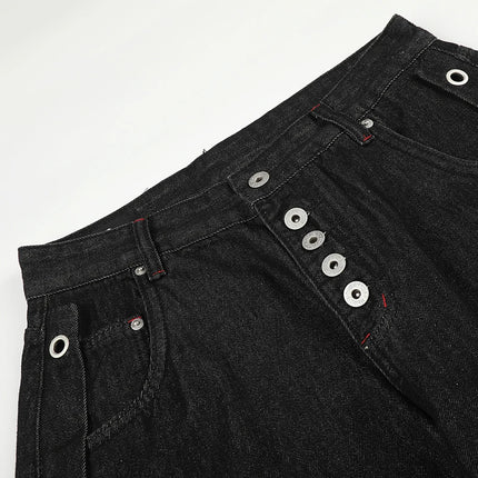 American High Street Black Baggy Jeans Men Women Streetwear Vibe Y2k Loose Breasted Design Wide Leg Denim Scimitar Jeans Pants