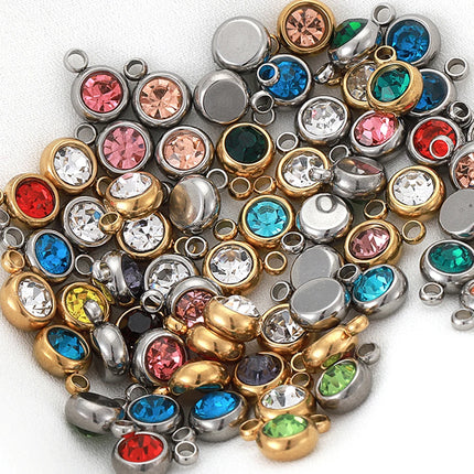20pcs/lot 6mm Crystal Stainless Steel Rhinestone Charms Birthstone Pendants for Jewelry Making DIY Necklace Bracelet Accessories