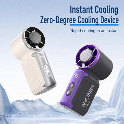 Portable Mini Handheld Cold Compress Fan 199 Speed Adjustable Digital Display Turbo Bladeless Fan USB Rechargeable Cooling Fan