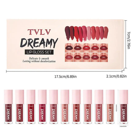 10pcs Dream Lip Gloss Set Matte Velvet Waterproof Lip Glaze Lightweight Delicate Smooth Lasting Without Decolorization Lipstick