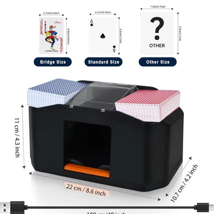 Quiet & Rechargeable 2 Decks Card Shuffler, Automatic 2000 mAh Quiet Electric Shuffler, Playing Cards, Texas Hold'em, Poker, Hom
