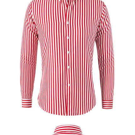 Slim Fit Men's Striped Long Sleeve Shirt Casual Fashion Business Outerwear Autumn New Style Machine Washable Polyester Fiber