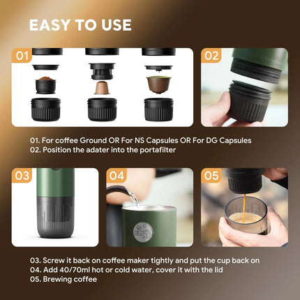 Zai xiao Portable Espresso Machine 3-in-1 Travel Coffee Maker for Camping Hiking Office Self-Heating with USB-C