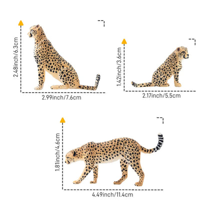 8Pcs Toymany Simulation Cheetah Figures Set Wildlife Animal Model Cake Toppers  Kids Children Gift  Mini Collectible Figurines