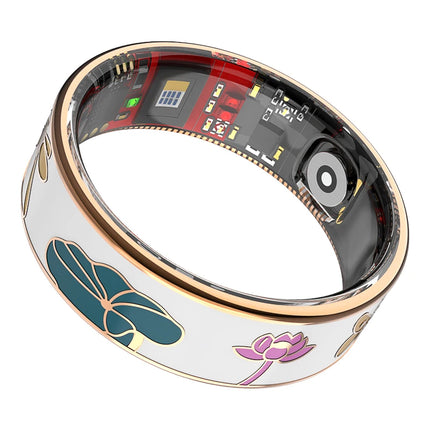 Smart ring White Dragonfly Lotus Style Activity tracking, calorie counting, step counting, distance tracking (km), 24/7 sleep tracking, heart rate monitoring, body temperature monitoring, blood oxygen monitoring, stress track