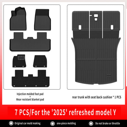 For New Tesla Model Y Launch 2025+ Juniper 2025+ TPE Floor Mats & Cargo Liner, All Weather Trunk Mats Floor Liner Backrest Mats