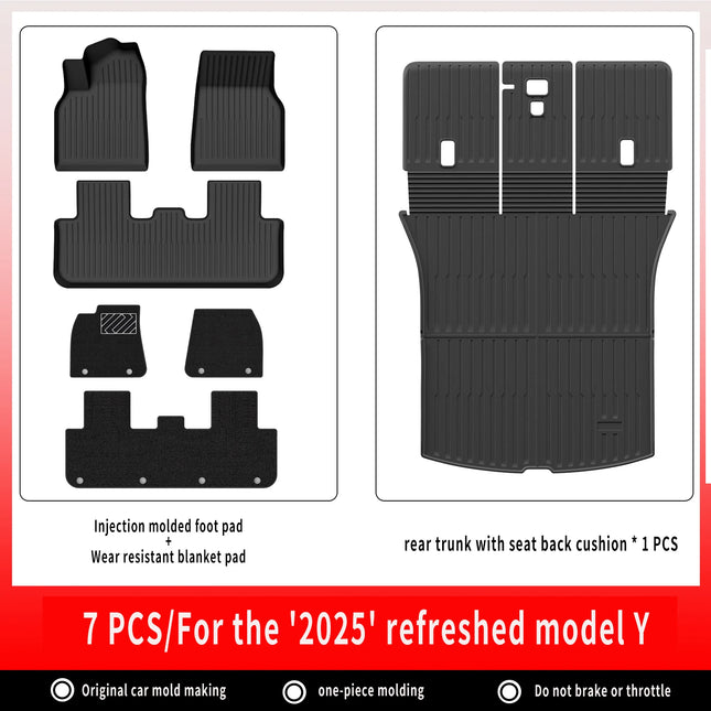 For New Tesla Model Y Launch 2025+ Juniper 2025+ TPE Floor Mats & Cargo Liner, All Weather Trunk Mats Floor Liner Backrest Mats