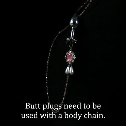 Pink Gemstone Necklace Nipple Clamps Erotic Tassel Body Chain 5 Sizes of Butt Plugs Chest Stimulation Integrated BDSM Restraint