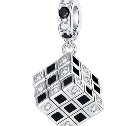 Original 925 Sterling Silver Charms Bead Inlaid Zirconium Jigsaw Puzzle Pendants Gift Fit Bracelet Jewelry DIY Marking
