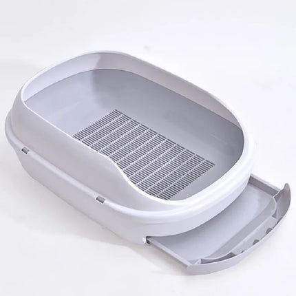 Semi-Enclosed Double-Layer Drawer Cat Litter Box, Large Grid Toilet for Active Cats, Anti-Tracking Odor Control Easy Clean
