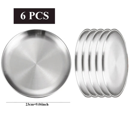 6Pcs Stainless Steel Plate Set BBQ Fried Chicken Barbecue Meat Plate Vegetable Fruit Storage Tray Party Cake Dessert Plate