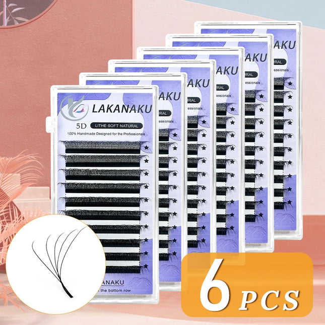 LAKANAKU Fio 5W Shaped Eyelash Extension 6 Trays Egyptian Volume Soft Individual Premade Volume Fans Cilios Lashes