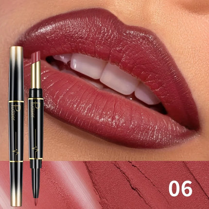 Double-Ended Lip Liner Lipstick Pencil Moisturizing Semi-Matte Formula for Precise Lines & Full Coverage Long-Lasting Hydration