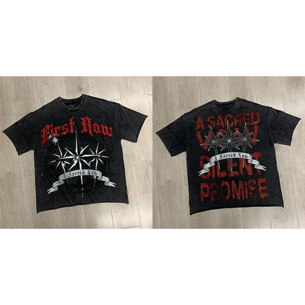 2026 New Style Cotton T-Shirt Short Sleeve Full-Printed Digital Print Men Women Couple Street Hip Hop Hooded Top