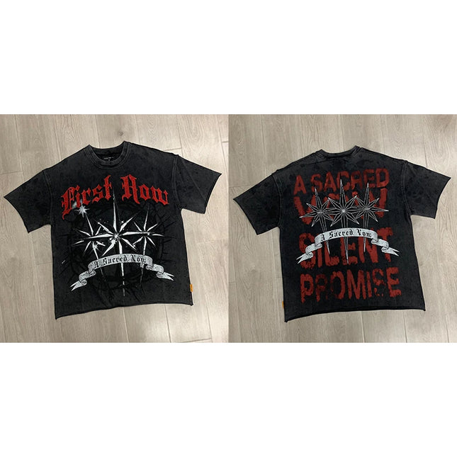 2026 New Style Cotton T-Shirt Short Sleeve Full-Printed Digital Print Men Women Couple Street Hip Hop Hooded Top