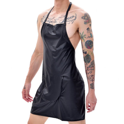 Sexy Men Erotic Open Crotch Faux Leather Apron Man Underwear Bodysuit Lingerie Clubwear Cosplay Costume Chef Butcher