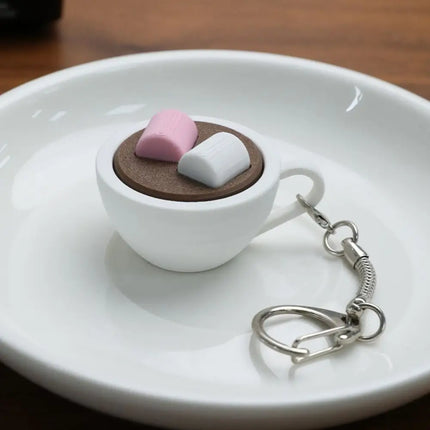 Funny 3D Printed Clicker Key Chain Simulation Sensory Finger Button Pendant Food Funny Fidget Coffee Calming Keychain Kids