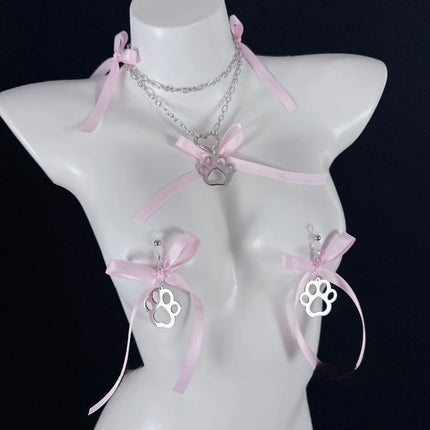 Bow Collar with Nipple Clamps Sexual Fantasy Accessories Anal Plug Leash Stimulation Chest Restraint Cat Claw Pendants Sex Toyss