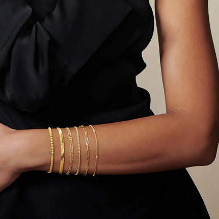 Gold Bracelets for Women Waterproof 14K Gold Plated Jewelry Set for Women Trendy ThinDainty Stackable Cuban Link Paperclip Chain
