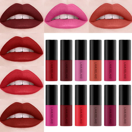 12 Colors Mini Liquid Matte Lipsticks Set Waterproof Non-stick Cup Long Lasting Velvet Lip Gloss Cosmetics Make Up Lip Glaze