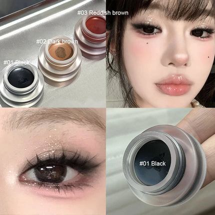 Waterproof Matte Red Eye Liner Paste with Blade Brush Soft Easy Coloring Slim Bold Gel Eyeliner Silkworm Cream Natural Tint