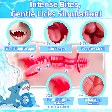 YUU Sea Predator Mouth Male Masturbator Real Mouth Deep Throat Pocket Pussy Blowjob with Fangs Tongue Masturbation Toys Oral Sex