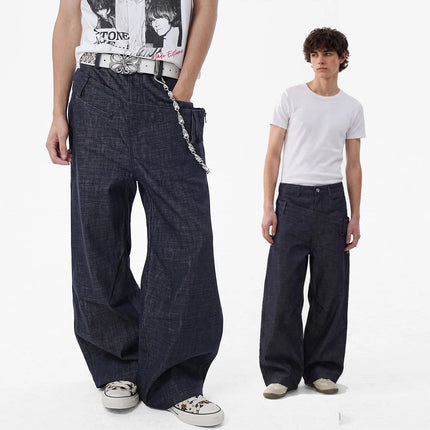 Irregular Fashion Design Baggy Jeans Men Women Streetwear Hip Hop Loose Casual Wide Leg Denim Jeans Pants Trousers