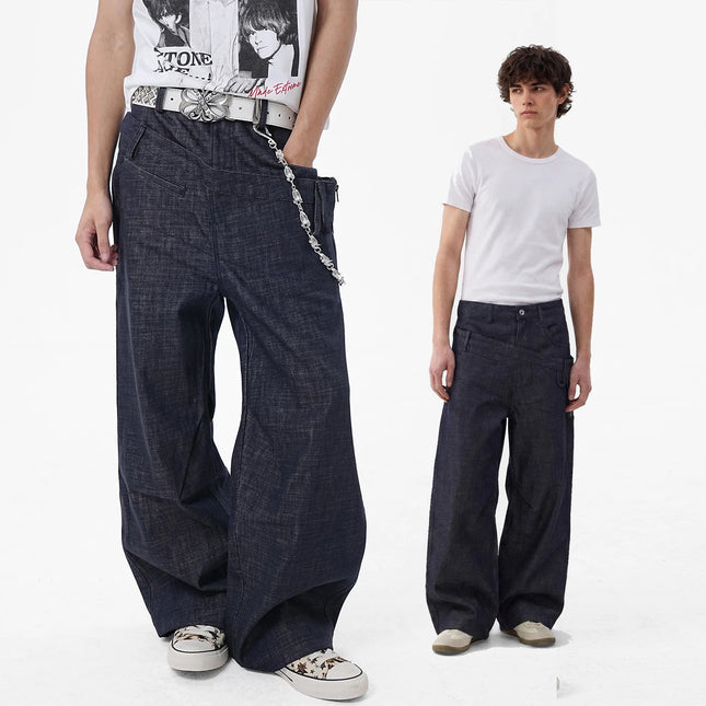 Irregular Fashion Design Baggy Jeans Men Women Streetwear Hip Hop Loose Casual Wide Leg Denim Jeans Pants Trousers