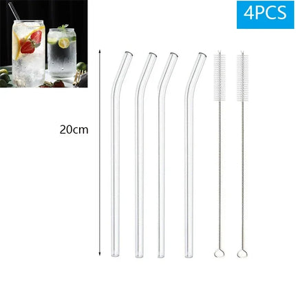 1-10Pcs Reusable Smoothie Glass Straw, Clear Drinking Straws for Smoothie Milkshakes Environmentally Friendly Drinkware Straw