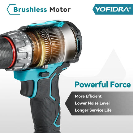YOFIDRA 13MM 700N.m Brushless Electric Impact Drill 20+3 Torque  Cordless Screwdriver DIY Power Tool For Makita 18V Battery Pin