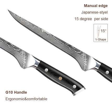 Boning Knife 6 Inch Japanese Damascus Steel Blade Razor Sharp Fish Filleting Knife Kitchen Deboner Knife Full Tang Handle