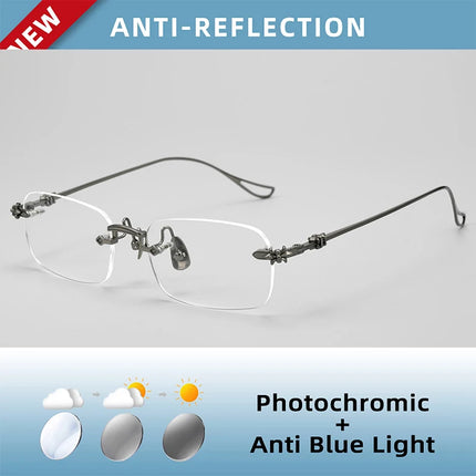 Designer Pure Titanium Fashion Square Frames Frameless Optical Blue Light Prescription Glasses Myopia Hyperopia For Men Women