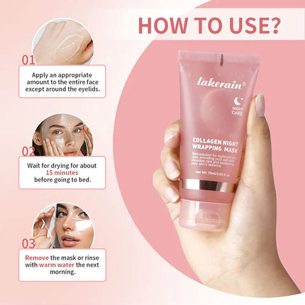 Lakerain Collagen Night Wrapping Mask Elasticity Hydration Care Reduces Sagging & Dullness Hydrolyzed Collagen For Glowing Skin