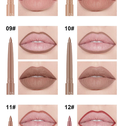 12-Piece Lip Liner Set for Outlining Lip Shapes, Beginner-Friendly, Natural and Delicate, Waterproof Matte Nude Lip Liner Set
