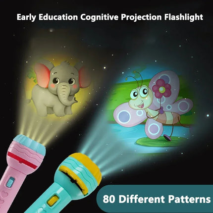 Children Projection Flashlight Toy Bedtime Story Book Early Education Toys Baby Projector Torch with 80 Patterns for Kids Gift